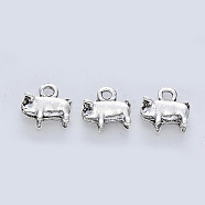Tibetan Style Alloy Pendants, Cadmium Free & Lead Free, Pig, Antique Silver, 11x11.5x5mm, Hole: 2mm, about 333pcs/500g(TIBE-R316-077AS-RS)