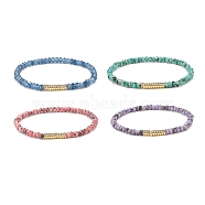Natural Malaysia Jade(Dyed) Rondelle Beaded Stretch Bracelet with Brass, Gemstone Jewelry for Women, Mixed Color, Inner Diameter: 2-1/4 inch(5.6cm)(BJEW-JB07967)