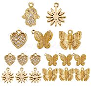 20Pcs 5 Styles Brass Charms, with Cubic Zirconia, Mixed Shapes, Clear, Real 18K Gold Plated, 4pcs/style(KK-SZ0001-45)