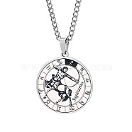 Unisex 201 Stainless Steel Constellation Pendant Necklaces, with Curb Chains, Laser Engraved Pattern, Flat Round, Sagittarius, 13.19 inch(335mm) (NJEW-T011-LA721-9)