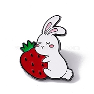 Easter Theme Rabbit Enamel Pin, Electrophoresis Black Alloy Animal Brooch for Backpack Clothes, Strawberry Pattern, 29x23x2mm(JEWB-E018-02EB-04)