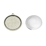 Pendant Making Sets, with Alloy Pendant Cabochon Settings and Glass Cabochons, Flat Round, Cadmium Free & Lead Free, Antique Silver, Tray: 10mm, 16x12.5x3mm, Hole: 2mm, 9.5~10x3.5mm(DIY-X0288-06AS-RS)