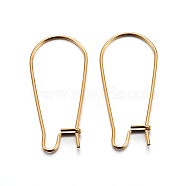 304 Stainless Steel Hoop Earring Findings, Kidney Ear Wire, Golden, 20x11x0.7mm, 21 Gauge, Pin: 0.7mm(STAS-P223-01G-01)