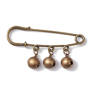 Brass Bell Charms Kilt Pins Brooch, with Stainless Steel Safety Pins, Antique Bronze, 33.5mm(JEWB-BR00171)