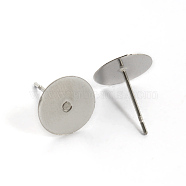 Tarnish Resistant 304 Stainless Steel Stud Earring Settings, Flat Round, Stainless Steel Color, Tray: 10mm, 12mm, Pin: 0.8mm(STAS-G170-04P)