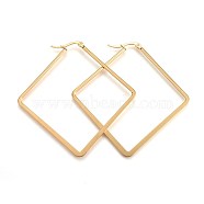 201 Stainless Steel Angular Hoop Earrings, with 304 Stainless Steel Pin, Hypoallergenic Earrings, Rhombus, Golden, 65.5x65x2mm, Pin: 1mm(EJEW-A053-07A-G)