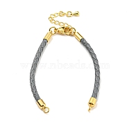 Leather Braided Cord Link Bracelets, Fit for Connector Charms, with Long-Lasting Plated Rack Plating Colden Tone Brass Lobster Claw Clasp & Chain Extender, Gray, 6x1/8 inch(15.2cm), Hole: 2mm(MAK-K022-01G-02)