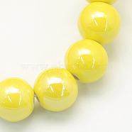 Pearlized Handmade Porcelain Round Beads, Yellow, 6mm, Hole: 1.5mm(PORC-S489-6mm-10)
