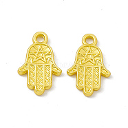 Rack Plating Alloy Pendants, Cadmium Free & Lead Free & Nickle Free, Hamsa Hand/Hand of Miriam Charms, Matte Gold Color, 16x10x1.4mm, Hole: 1.6mm(FIND-G045-54MG)