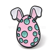 Easter Egg with Rabbit Ear Enamel Pins for Women, Electrophoresis Black Alloy Brooch for Backpack Clothes, Pink, 22x17x1mm(JEWB-D017-02A-EB)