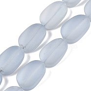 Electroplate Glass Beads Strands, Frosted, Oval, Light Steel Blue, 14x9x4.5mm, Hole: 1mm, about 50pcs/strand, 27.17 inch(69cm)(EGLA-C009-01B-PL03)