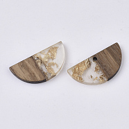 Transparent Resin & Walnut Wood Pendants, with Gold Foil, Waxed, Half Round, Gold, 14x28x3~4mm, Hole: 2mm(RESI-S358-54-A01)