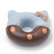 Resin Kitten Cabochons, Cat Donuts, Imitation Food, Light Sky Blue, 14.5x16.5x6mm(X-CRES-N010-04B)