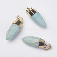 Natural Flower Amazonite Pendants, with Golden Tone Brass Findings, teardrop, Faceted, 31~32x11mm, Hole: 5x8mm(G-F387-01)