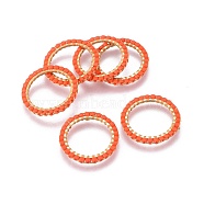MIYUKI & TOHO Handmade Japanese Seed Beads, with Golden Plated 304 Stainless Steel Link Rings, Loom Pattern, Ring/Circle, Orange Red, 18~19x1.7mm, Inner Diameter: 14mm(SEED-A028A-M-05G)