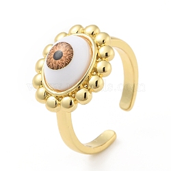 Acrylic Sun with Evil Eye Open Cuff Ring, Real 18K Gold Plated Brass Jewelry for Women, Cadmium Free & Lead Free, Peru, US Size 6 3/4(17.1mm)(RJEW-B042-07G-03)