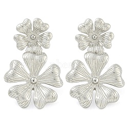 Non-Tarnish 304 Stainless Steel Stud Earrings for Women, Flower, Stainless Steel Color, 30x19mm(EJEW-S227-45P)