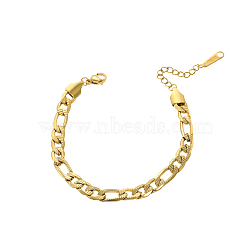 304 Stainless Steel Figaro Chain Bracelets for Women, Ion Plating(IP), Long-Lasting Plated, Real 14K Gold Plated, 7.09 inch(18cm)(STAS-OY012-44G)