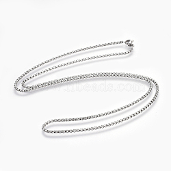 304 Stainless Steel Box chain Necklaces, with Lobster Claw Clasps, Stainless Steel Color, 23.8 inch(60.5cm), 2mm(NJEW-F242-13P-D)