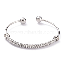 PVD Vacuum Plating 201 Stainless Steel Torque Bangles, Long-Lasting Plated, with Round Immovable Beads, Twisted, Stainless Steel Color, Inner Diameter: 2-1/2x1-7/8 inch(6.3x4.8cm)(BJEW-O182-02P-1)