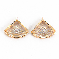 Brass Micro Pave Cubic Zirconia Pendants, with Glass, Nickel Free, Fan, Real 18K Gold Plated, 20.5x18x5mm, Hole: 1mm(X-KK-S356-296-NF)