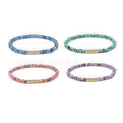 Natural Malaysia Jade(Dyed) Rondelle Beaded Stretch Bracelet with Brass, Gemstone Jewelry for Women, Mixed Color, Inner Diameter: 2-1/4 inch(5.6cm)(BJEW-JB07967)