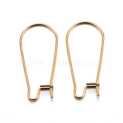 304 Stainless Steel Hoop Earring Findings, Kidney Ear Wire, Real 18K Gold Plated, 20x11x0.7mm, 21 Gauge, Pin: 0.7mm(STAS-P223-01G-01)