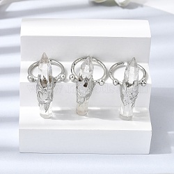 Natural Quartz Crystal & Brass Cuff Rings for Women, Platinum, Pointed Cone Column, 41~47x9.5~11.5mm, Inner Diameter: 18~19mm(RJEW-G374-01P-08)