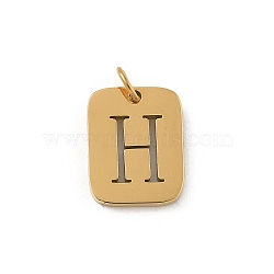 304 Stainless Steel Charms, with Jump Ring, Golden, Rectangle with Letter Charm, Letter H, 12.5x9.5x1.5mm, Hole: 3mm(STAS-R001-01G-H)