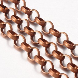 Iron Rolo Chains, Belcher Chain, Unwelded, Lead Free and Nickel Free, with Spool, Round, Red Copper Color, Link: 7mm in diameter, 2mm thick, about 164.04 Feet(50m)/roll(CHT105Y-R)