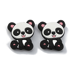 Food Grade Eco-Friendly Silicone Beads, Animal Theme, Panda, Pink, 28.5x24x7.5mm, Hole: 2.4mm(SIL-WH0010-04B)