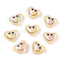 Electroplate Opaque Acrylic Beads, Heart with Smiling Face Pattern, Light Khaki, 12.5x15x6.5mm, Hole: 1.2mm(MACR-T338-14)