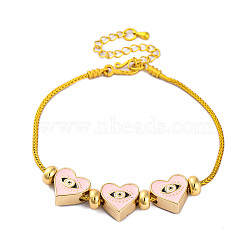 Brass European Bracelets, with Enamel Beads, Real 18K Gold Plated, Heart, Pearl Pink, 7-1/4 inch(18.4cm)(BJEW-C080-04G-06)