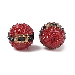 Opaque Acrylic Resin Beads, Round, with Rhinestone, Dark Red, 20mm, Hole: 2.5mm(MACR-U010-02B)