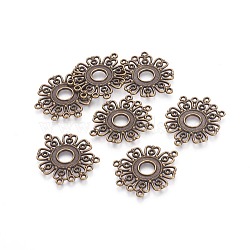 Tibetan Style Alloy Connector Cabochon Settings, Lead Free and Cadmium Free, Flower, Antique Bronze, 35.5mm long, 29mm wide, 1.5mm thick, hole: 1.5mm(X-EA541Y-AB)