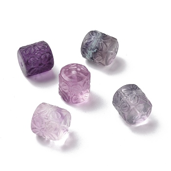 Natural Fluorite Beads, Column with Flower, 11.5~12x11.5mm, Hole: 1.2mm
