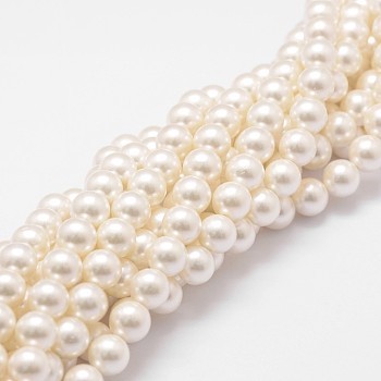 Shell Pearl Bead Strands, Loose Beads for Jewelry Making, Grade A, Round, Floral White, 6mm, Hole: 0.8mm, about 62pcs/strand, 16 inch
