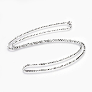 304 Stainless Steel Box chain Necklaces, with Lobster Claw Clasps, Stainless Steel Color, 23.8 inch(60.5cm), 2mm