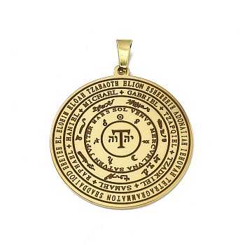304 Stainless Steel Seven Archangels Pendants, Flat Round with Word Pattern, Golden, 38x35x1.5mm, Hole: 7.5x4mm