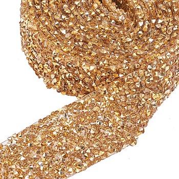 Glitter Resin Hotfix Rhinestone(Hot Melt Adhesive On The Back), Rhinestone Trimming, Costume Accessories, Gold, 3cm, about 0.9144m/yard