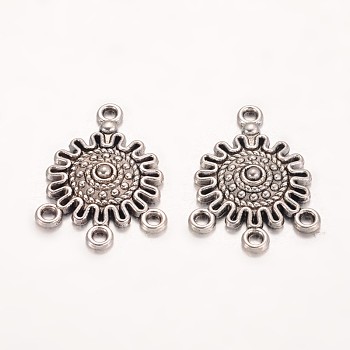 Tibetan Style Alloy Chandelier Components Links, Flat Round, Cadmium Free & Nickel Free & Lead Free, Antique Silver, 27x18x3.5mm, Hole: 1.5mm