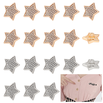 AHADERMAKER 20Pcs 2 Colors 1-Hole Alloy Buttons, with Glass Rhinestone, Star, Platinum & Golden, 13x14x6mm, Hole: 1.8mm, 10pcs/color