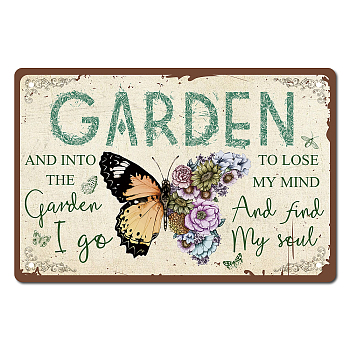 Tinplate Sign Poster, Horizontal, for Home Wall Decoration, Rectangle with Word Garden, Butterfly Pattern, 200x300x0.5mm