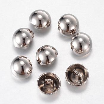 Alloy Shank Buttons, 1-Hole, Dome/Half Round, Platinum, 20x14mm, Hole: 2mm