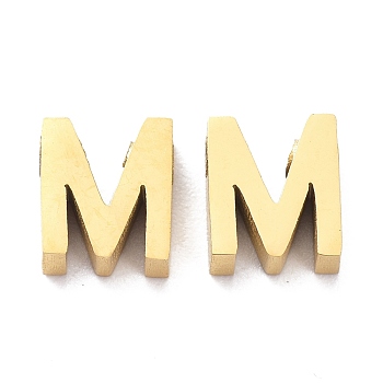 Ion Plating(IP) 304 Stainless Steel Charms, Alphabet, Golden, Letter.M, 8x7x3mm, Hole: 1.8mm