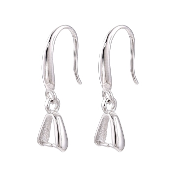 Anti-Tarnish Rhodium Plated 925 Sterling Silver Earring Hooks, Ear Wire with Pinch Bails, Platinum, 14x2.5mm, Toggle Clip: 9.5x2.5mm, Pin: 0.8mm