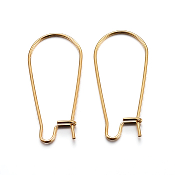 304 Stainless Steel Hoop Earring Findings, Kidney Ear Wire, Golden, 20x11x0.7mm, 21 Gauge, Pin: 0.7mm