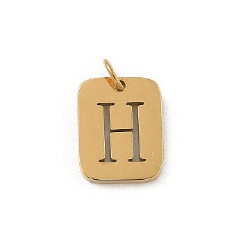 304 Stainless Steel Charms, with Jump Ring, Golden, Rectangle with Letter Charm, Letter H, 12.5x9.5x1.5mm, Hole: 3mm