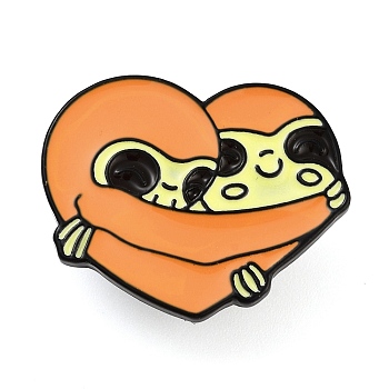 Sloth Shape Enamel Pins, Black Zinc Alloy Brooches, for Backpack Clothes, Heart, 21x26.5x2mm