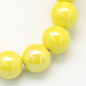 Pearlized Handmade Porcelain Round Beads, Yellow, 6mm, Hole: 1.5mm